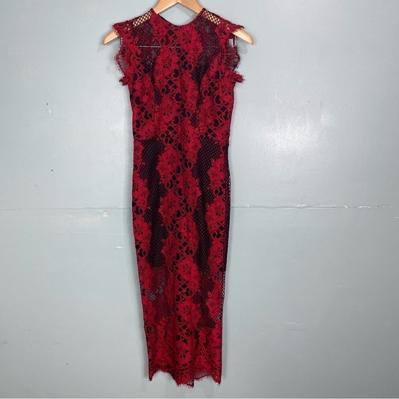 Alexis Black Lace Red Midi‎ Dress Lace Sz XS - Picture 1 of 7